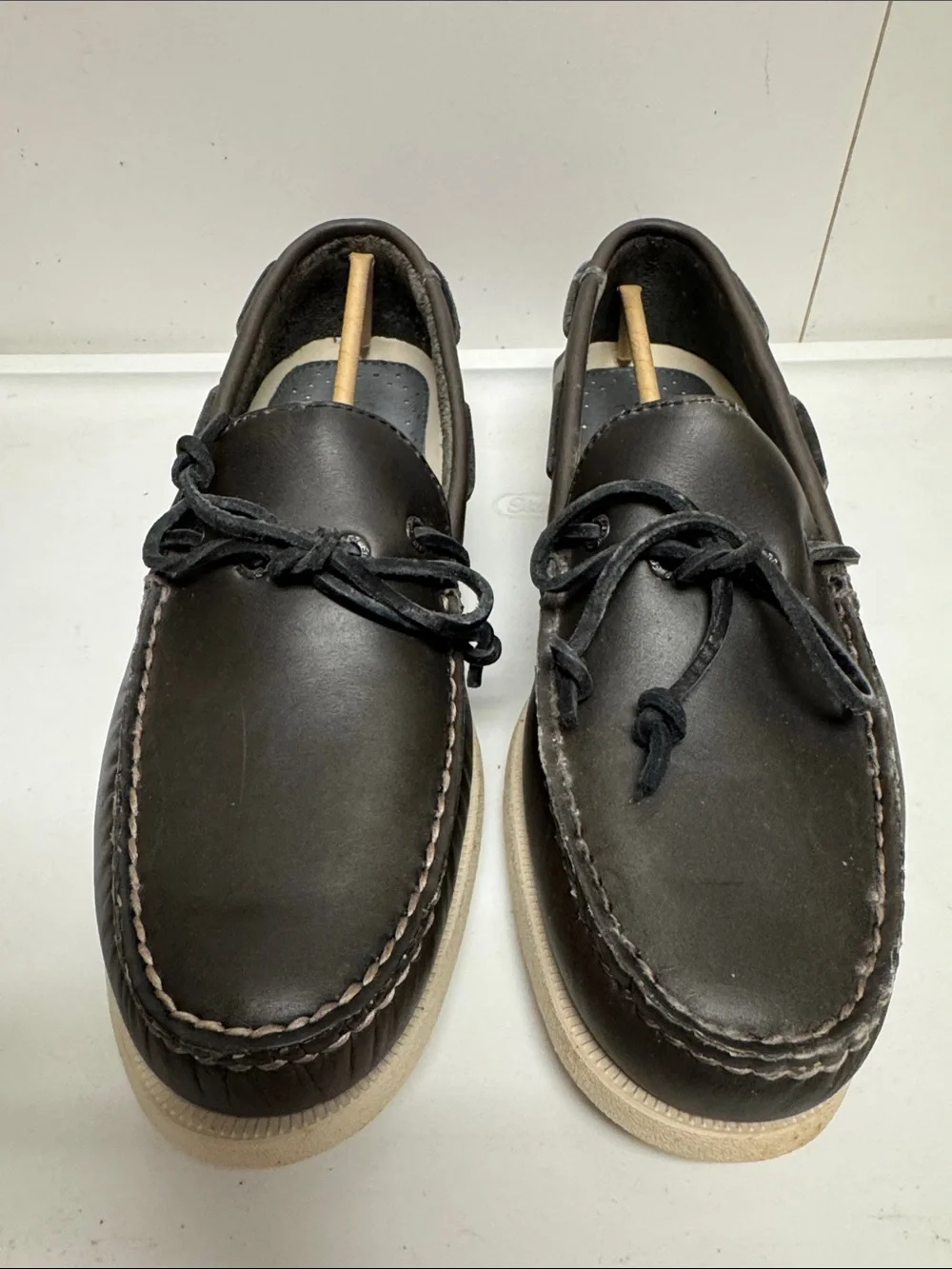 Sperry Brown Leather Moccasin Boat Shoes with Cream Sole